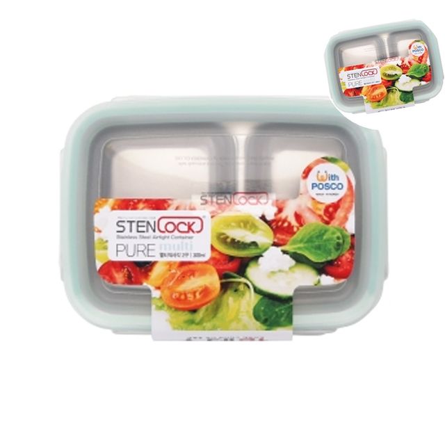 냉동밥용기 스텐밀폐용기 밀폐용기 직사각 2구 300ml