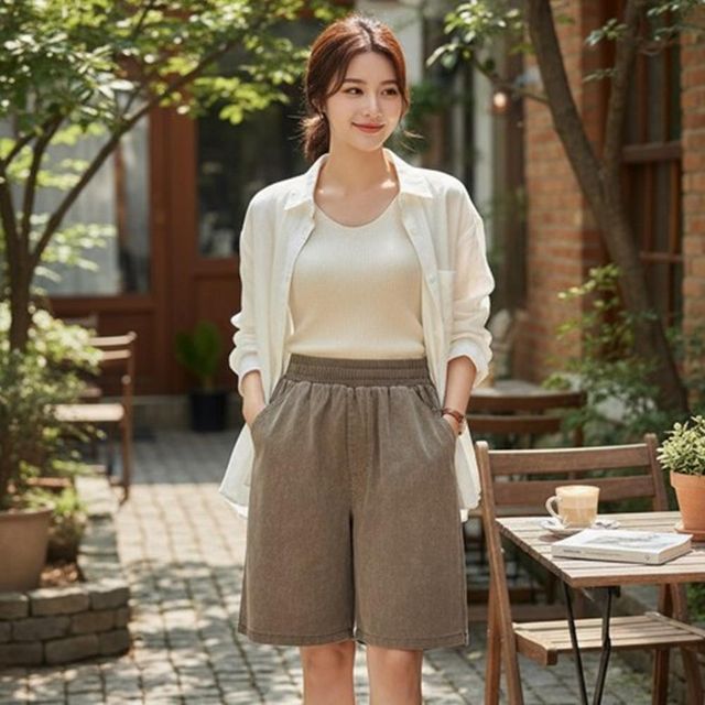 남녀공용 휴가 반바지코디 면바지 면 반바지 신상