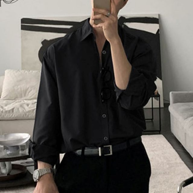 블랙 남성 남방 여름 남자봄셔츠 오버핏 긴팔 정장 가을 겨울