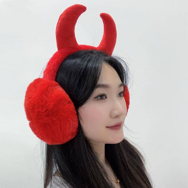TBZ 레드 악마뿔 겨울보온 털 귀마개 따뜻한귀마개 귀도리