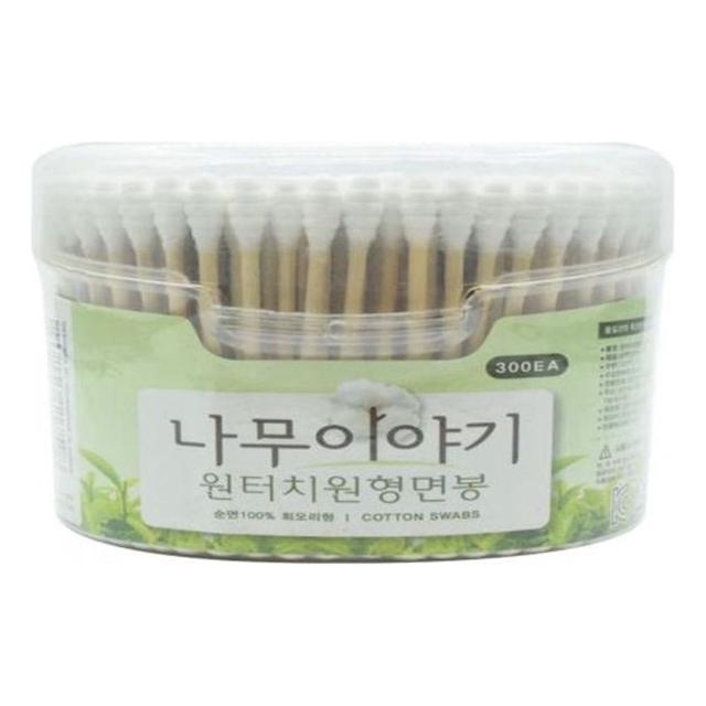 나무스틱 원터치 면봉 300EA 원형 귀이개 화장 면봉