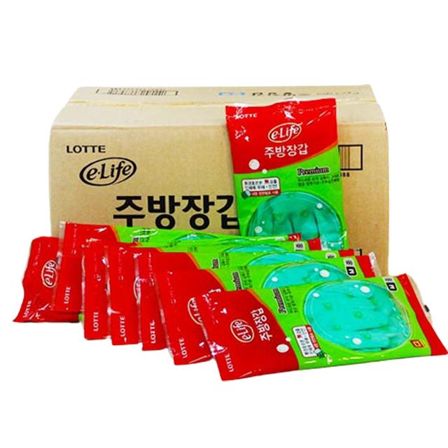 롯데 이라이프 고무장갑 중 그린 60켤레 주방 설거