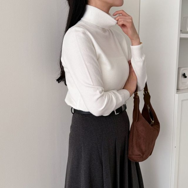 면스판 스판 티셔츠 여자 겨울 패션 터틀넥 목티 티