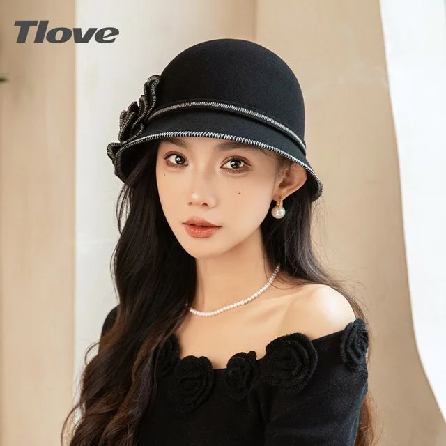 복고풍 어부 모자 여성 패션 모직모자 우아한 꽃모자