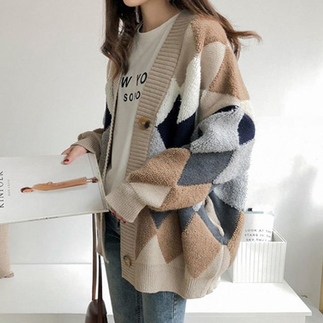 아가일 패턴 가디건 카디건
