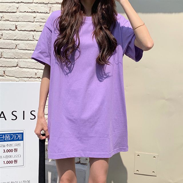 여성 레이어드 이너 라운드 오버핏 반팔티