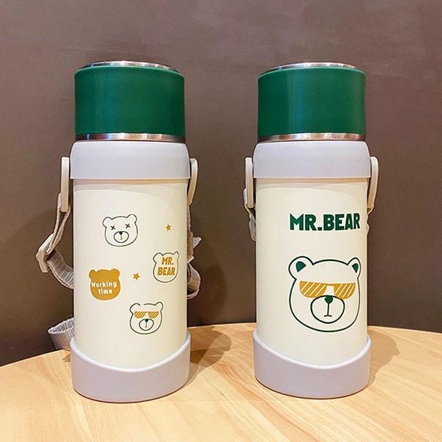 곰돌이 손잡이컵 보온병 텀블러 650ml 스텐 캠핑 아동 휴대용