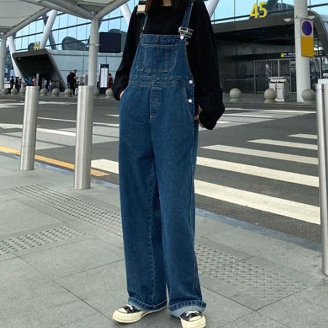통바지 데님 청멜빵바지 진청 와이드핏 여성 점프수트 여자점프수트