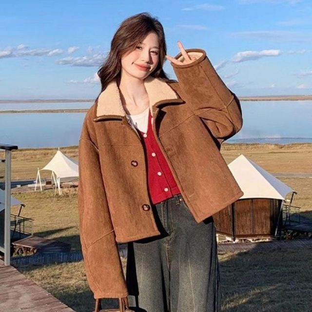 양털 리버시블 하프코트 양면 무스탕 자켓 여성 겨울 기모 점퍼 아우터