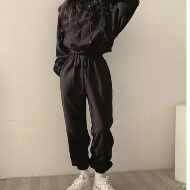 데일리룩 걸스 세미크롭 기장 후디밴드 조거 스탠다드 슬랙스 세트업 여성 쿨터치 편한긴 슬랙스(일반) 폴