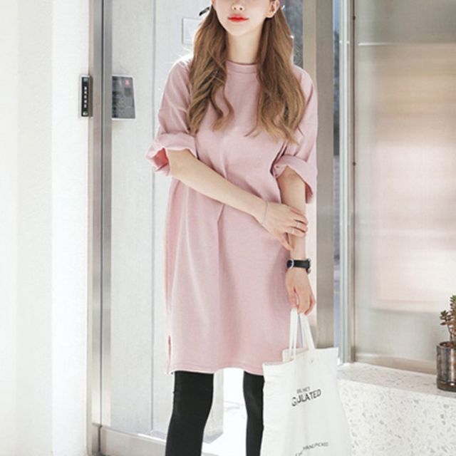 여성 루즈핏 패션 힙라인을 가리는 롱 반팔 티셔츠