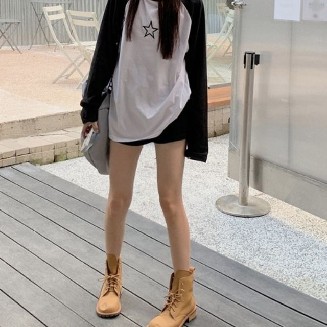 별 자수 포인트 배색 나그랑 티셔츠 박시한 여름 상의