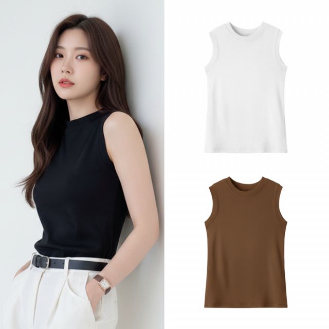 여성 민소매 면나시 베이직 레이어드 이너 라운드 크롭티 여름