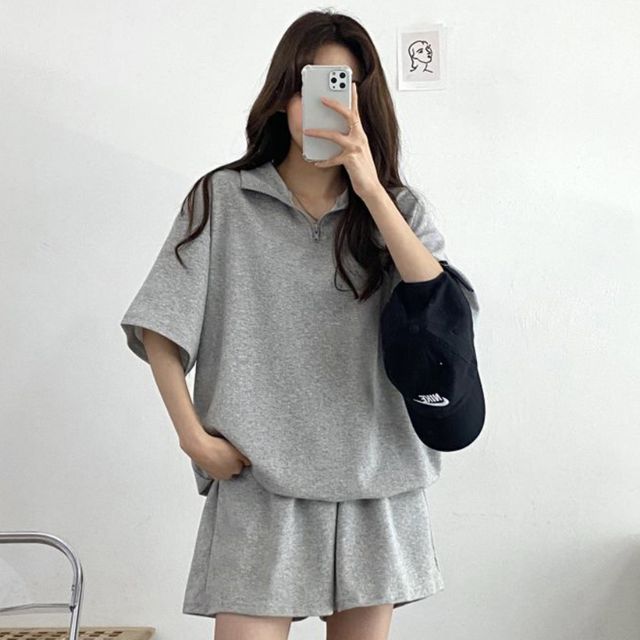 루즈핏 널널한 반집업 데일리 아노락 집업 여성 셋트