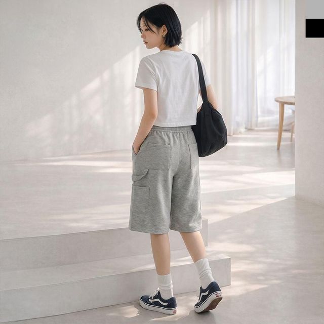 데일리 와이드 밴딩 반바지 카펜더 포켓 여성 여름