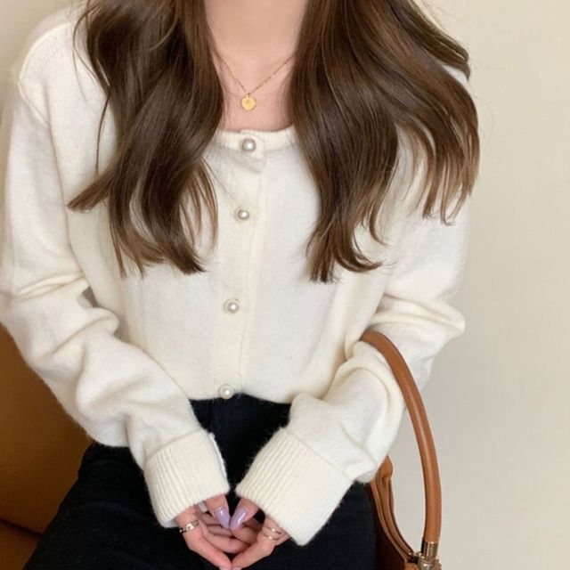 진주알 여성 가디건 베이직 라운드넥 아우터 여성가디건 니트가디건
