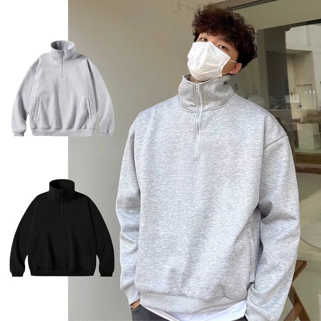 남성 학생 캐주얼 트레이닝 간절기 하프집업 긴팔 티셔츠
