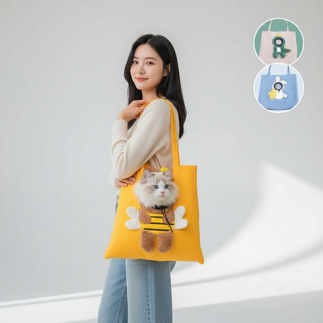 반려묘 외출용 포대기 슬링백 고양이 산책 가방 이동장 옐로우