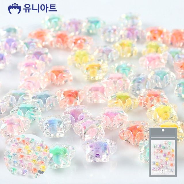 목걸이비즈 핸드폰스트랩비즈 티니비즈 14번 파스텔 별 홀로그램 중형