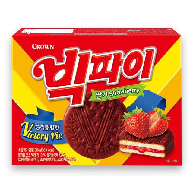 크라운 빅파이딸기 216g 대용량 과자 간식
