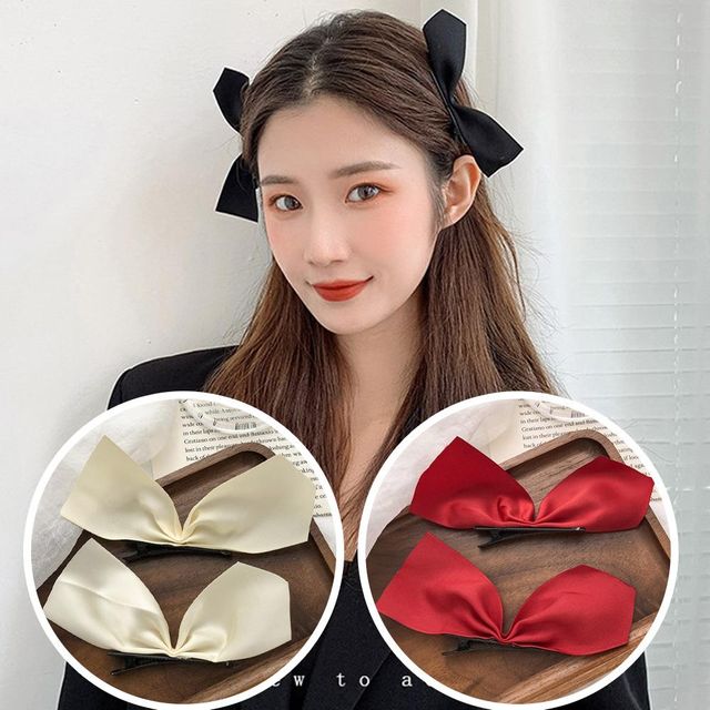 리본 집게핀 앞머리핀 2개 세트 단발 옆머리핀