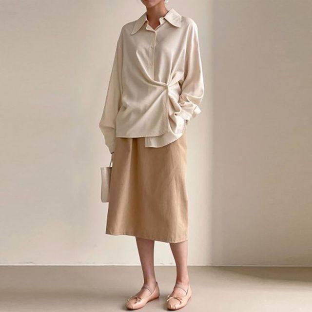 보정 주름 여친룩 빅사이즈 롱치마 여자치마 정장 롱