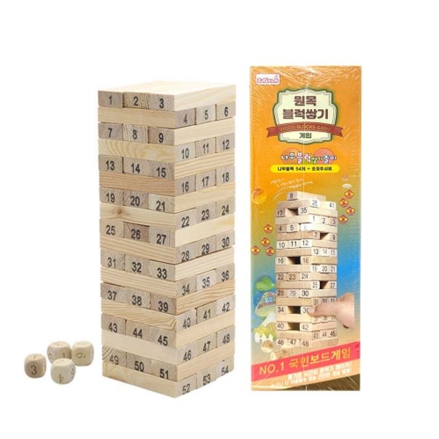 혜명몰 에디슨 6000 원목 블럭 쌓기 54블럭+주사위 / 나무블럭54개+주사위 - 개 (1개입) 교육용게임 원목교