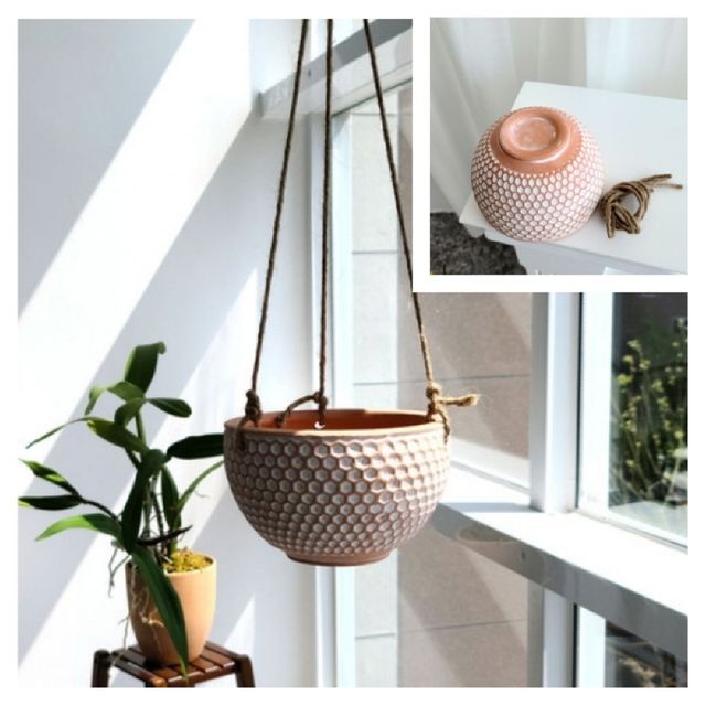 빈티지 행잉 토분 15x10cm 허니콤 야외화분 베란다화분 정원화분 난간화분