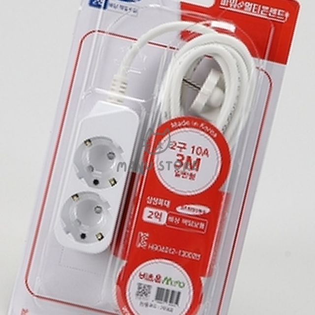 멀티콘센트케이블 가정용멀티탭 멀티코드 2구 3M 10A 브리스터