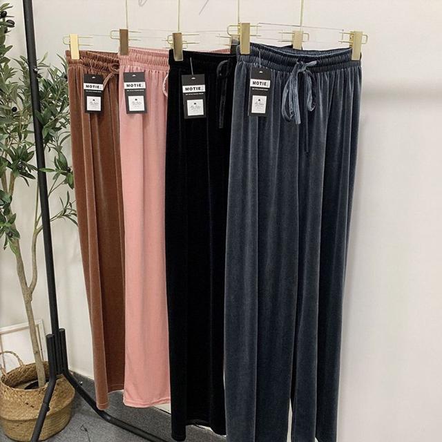 끈조절 밴딩 편안한 벨벳 추리닝 바지 여자 와이드 팬