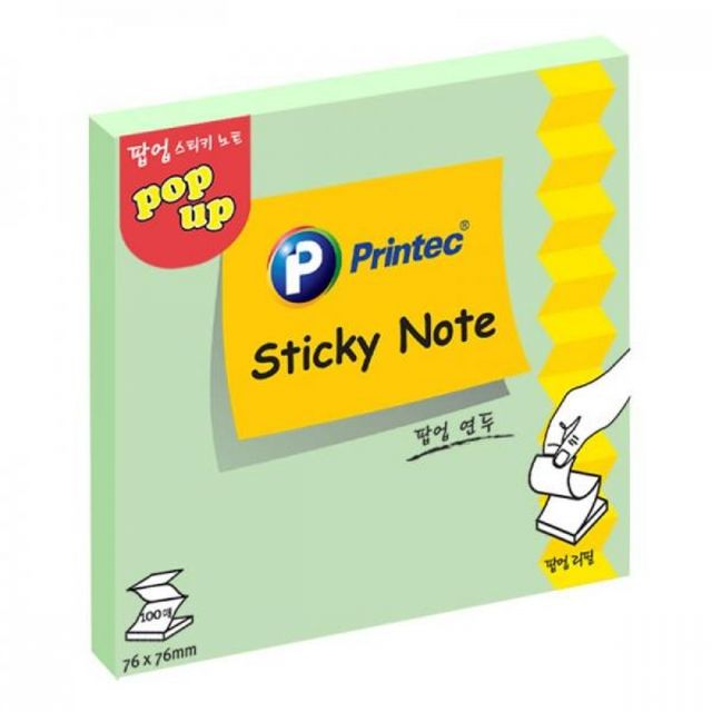 프린텍 팝업 스티키노트 연두 100매X3개 점착메모지 떡메모지 리필 디스펜서용 디스펜서리필