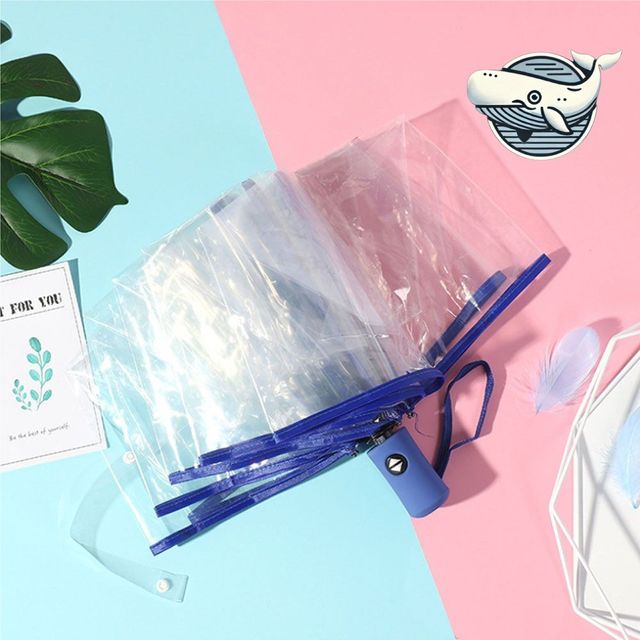 투명 접이식 3단 우산 가벼운 블루 자동 우산