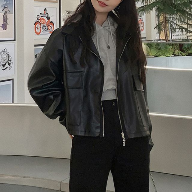 여성 간절기 시크 데일리 레더 자켓