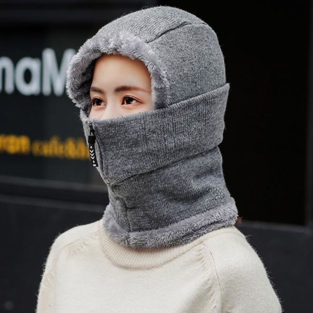 따듯한 지퍼 털모자 방한모 퍼 비니 여성 넥워머 모자