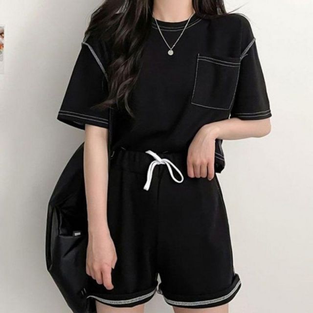 이지웨어 레이디스 컴포트 썸머 휴가 하프티 숏팬츠 일상템 구성세트 상티 걸 크루넥티 라운드탑폴로셔츠