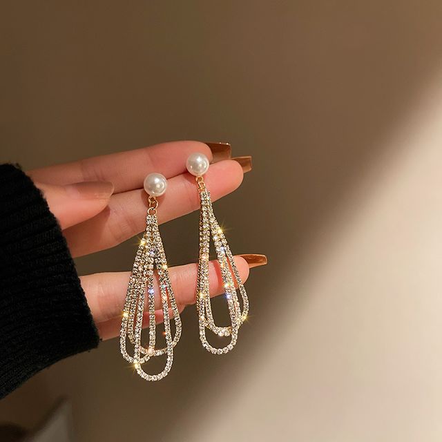 은침 화려한 롱드롭 블링 크리스탈 귀걸이