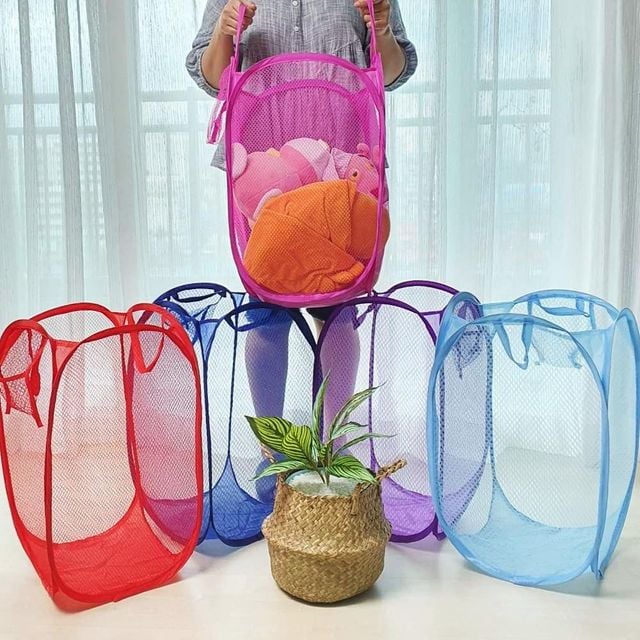 세탁물 빨래바구니 접이식 메쉬망 바구니 - 통풍 좋은 빨래 정리