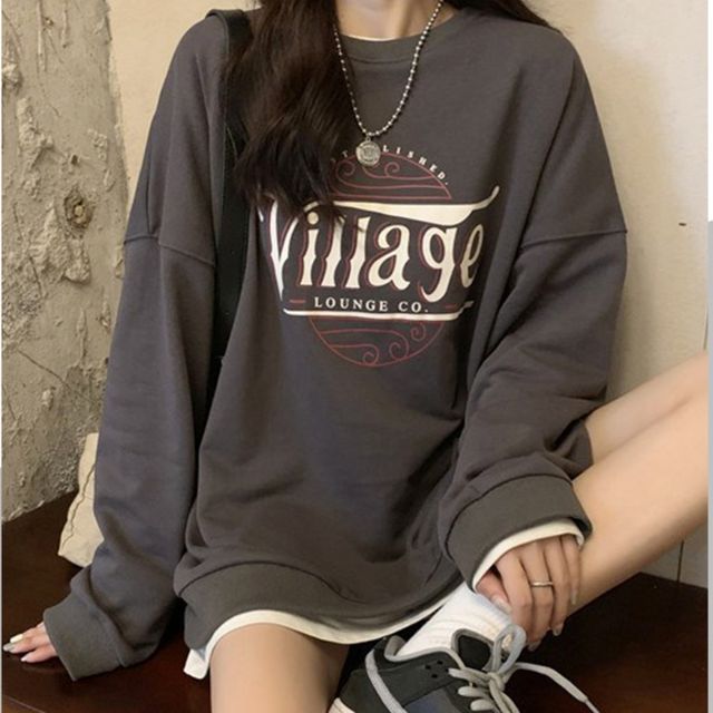 여자 데일리 캐주얼 기모 프린팅 맨투맨 긴팔 티셔츠