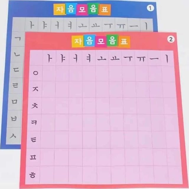 자음 모음표 한글학습 유아한글공부