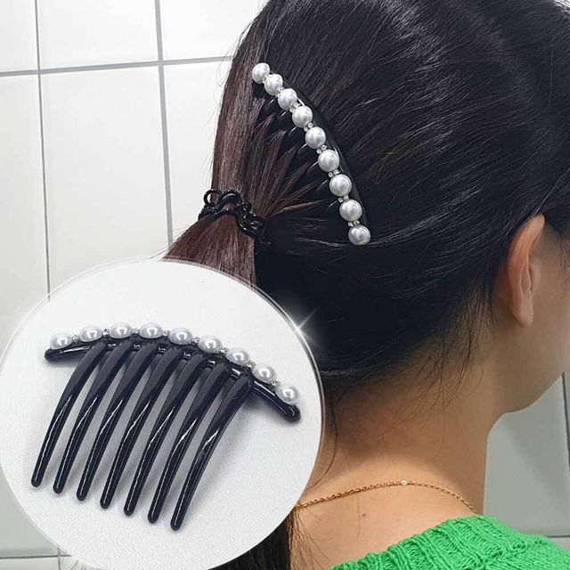 올림머리 일자형 큐빅펄 헤어빗핀 비녀 머리핀