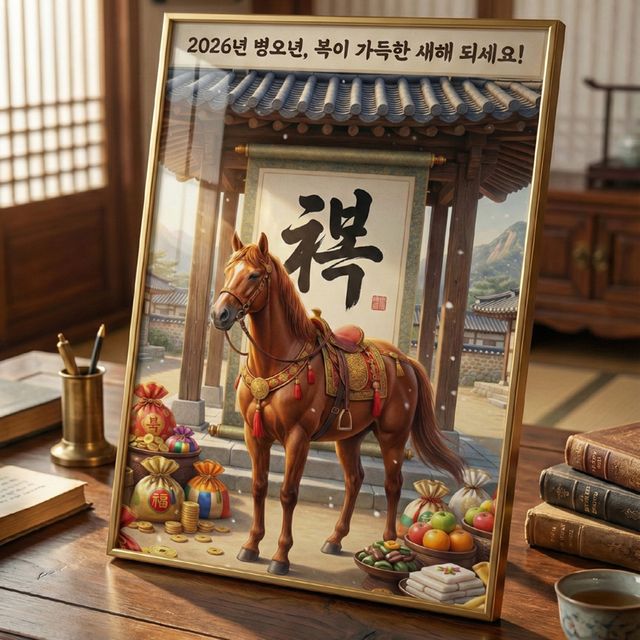 1+1 새해 병오년 말띠 돈들어오는 그림 액자 GA3_M04