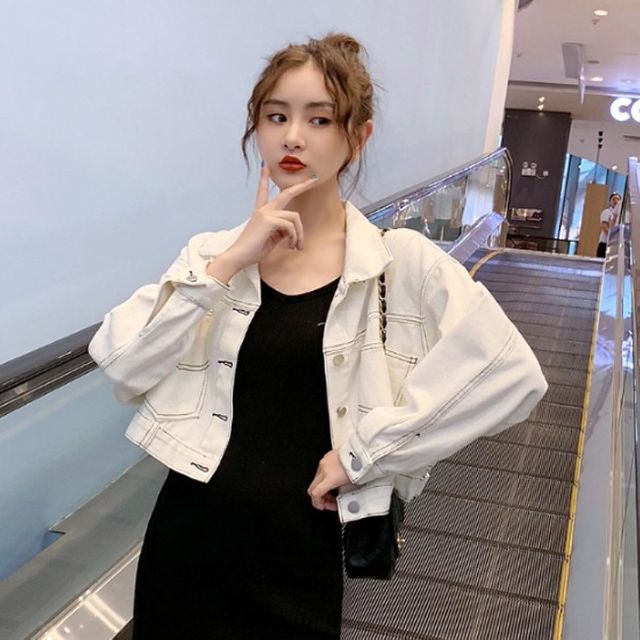 스티치 세미 크롭 데님 자켓 HHB57 남아