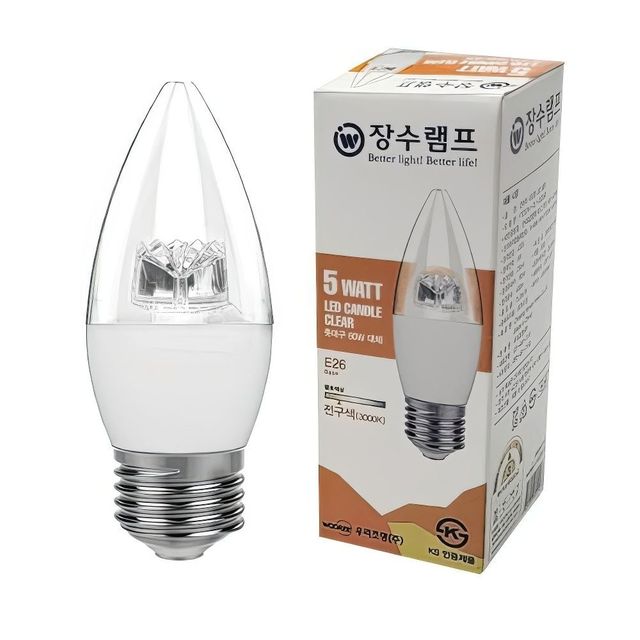 장수 LED 촛대 전구 촛불 장식 램프 E26 전구색 투명 소형