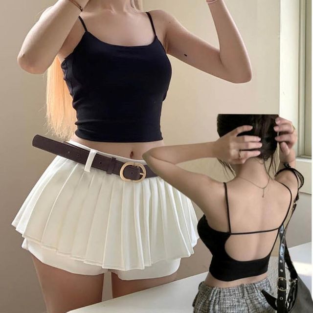 여성 짧은 크롭 캡내장 여리여리 데일리 U민소매나시