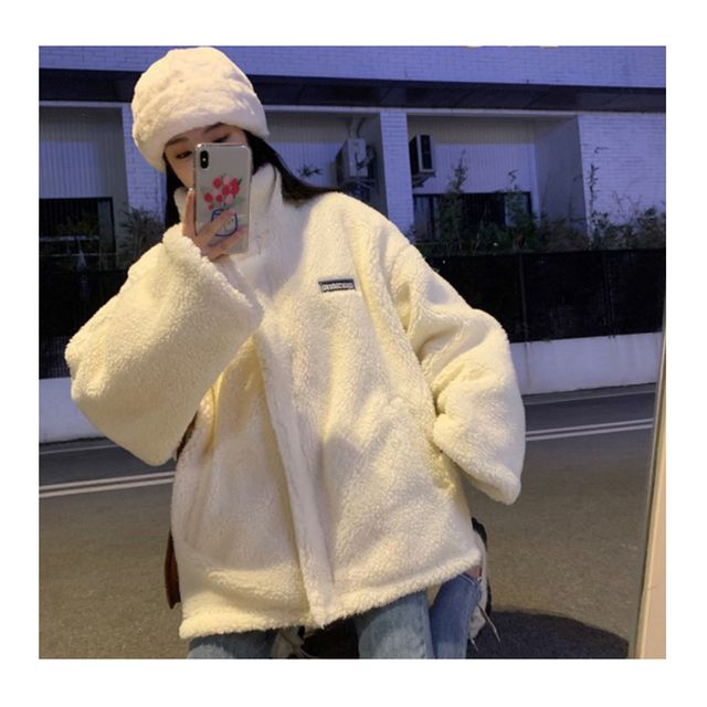 여성 후리스 흰색 오버핏 박시한 따뜻한 푸리스 점퍼