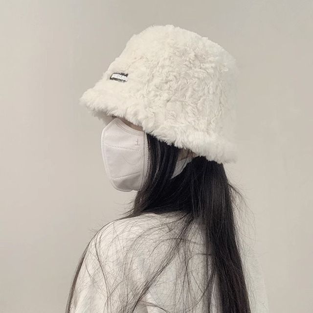 부드러운 버킷햇 여성 앙고라 겨울 모자 천연
