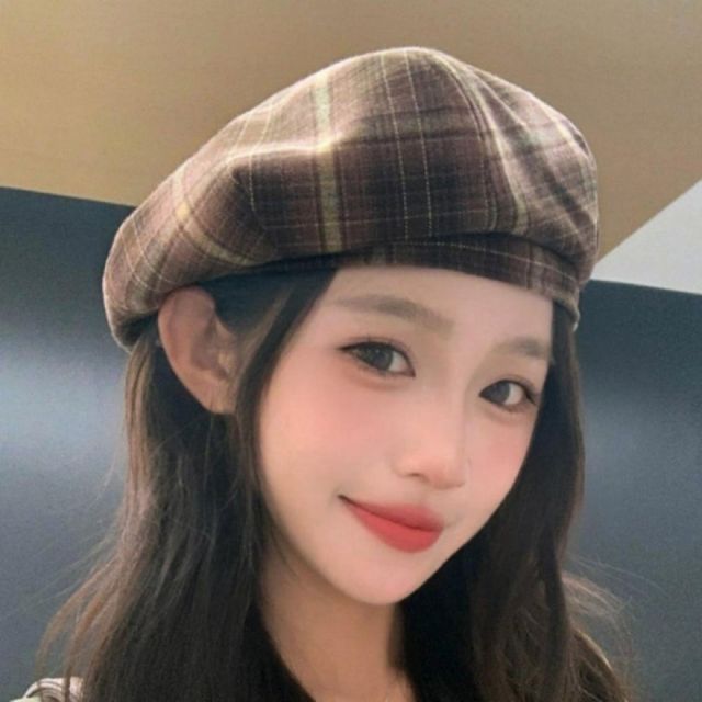 여성 베레모 빈티지 모자 가을 체크
