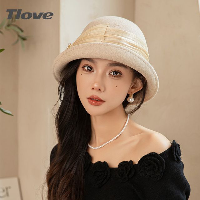 우아한 기질 울 모자 반압연챙 유행 펠트모자
