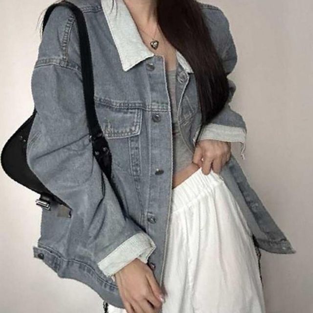여성 배색 카라 청자켓 가을 데일리룩 캐주얼 데님 재킷 간절기 아우터 봄 점퍼