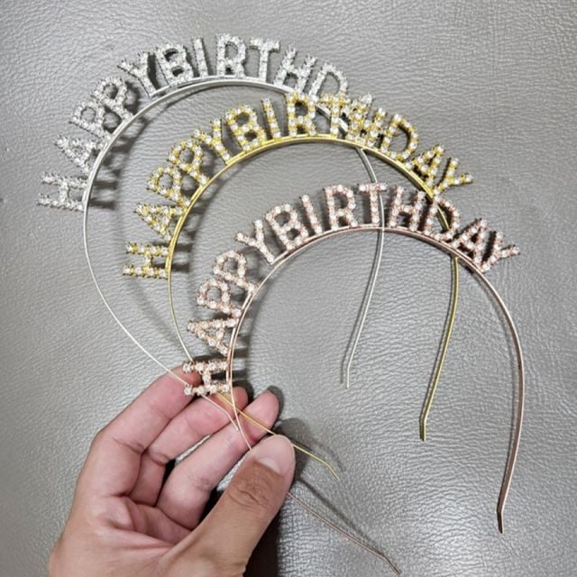 큐빅 크리스탈 생일 축하 헤어밴드 3컬러 파티용 촬영 소품